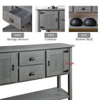 Console Table with 2 Drawers and Cabinets and Bottom Shelf, Retro Style Storage Dining Buffet Server Cabinet(Antique Gray)