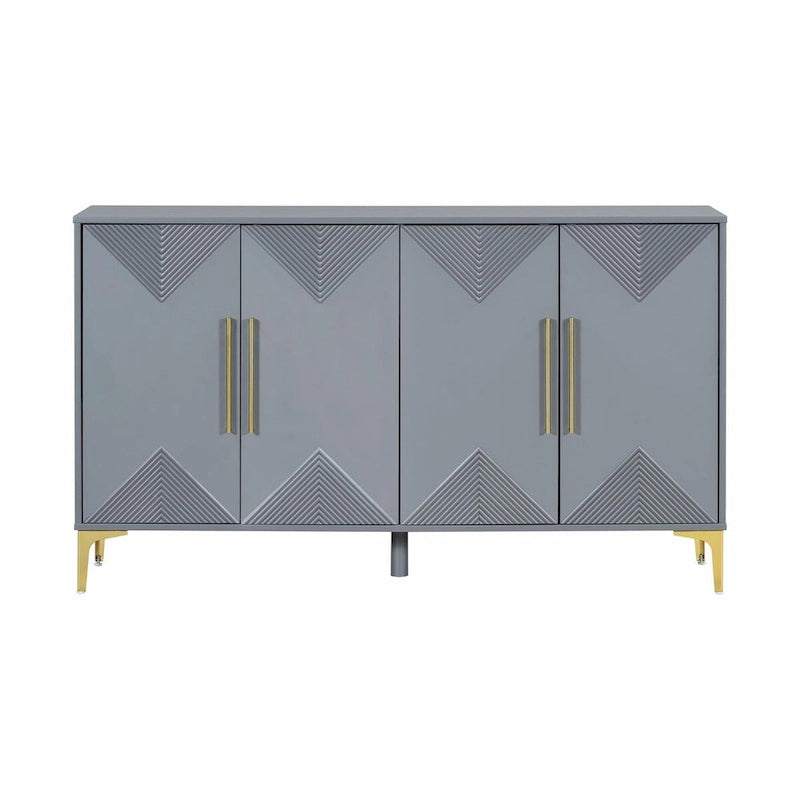 Unique Four-Door Cabinet with Two-Tone Triangular Pattern Doors