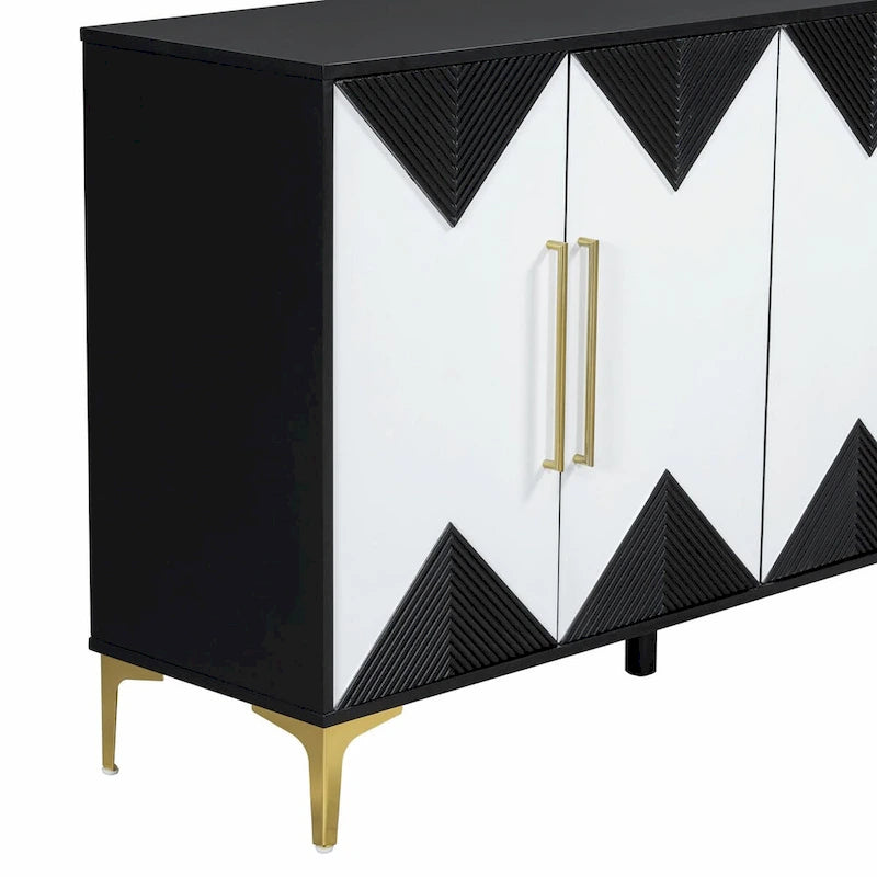 Unique Four-Door Cabinet with Two-Tone Triangular Pattern Doors