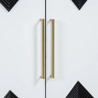 Unique Four-Door Cabinet with Two-Tone Triangular Pattern Doors