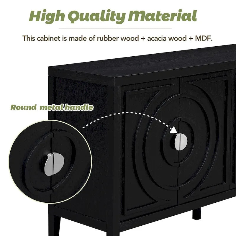 Retro Sideboard with Circular Groove Design Round Metal Door Handle