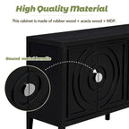 Retro Sideboard with Circular Groove Design Round Metal Door Handle