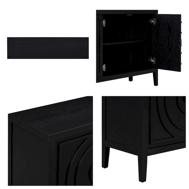 Retro Sideboard with Circular Groove Design Round Metal Door Handle