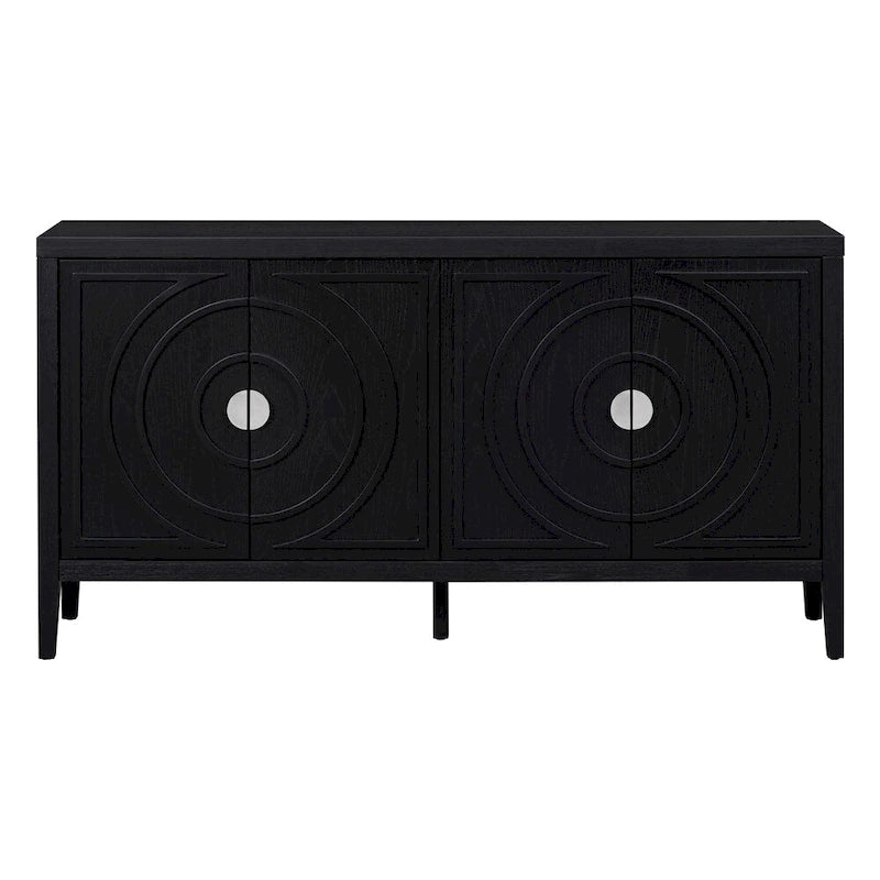 Retro Sideboard with Circular Groove Design Round Metal Door Handle