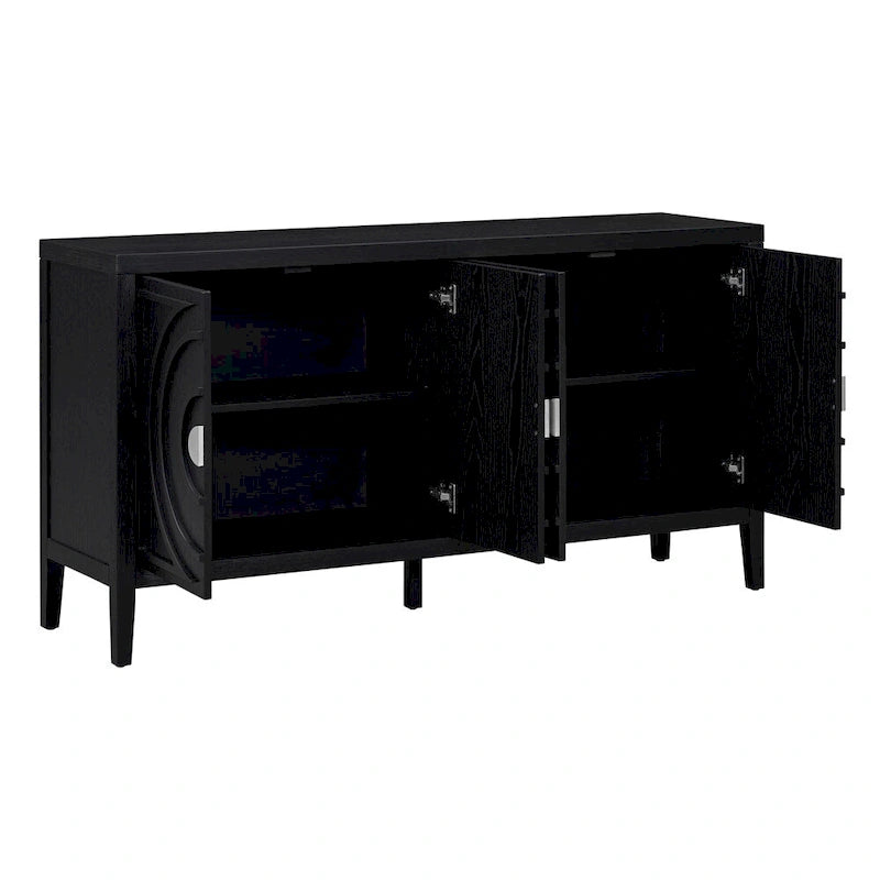 Retro Sideboard with Circular Groove Design Round Metal Door Handle