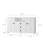 White 30 in. H Storage Cabinet with Adjustable Shelves, Modern Sideboard Buffet Cabinet with 3-Drawer and Doors