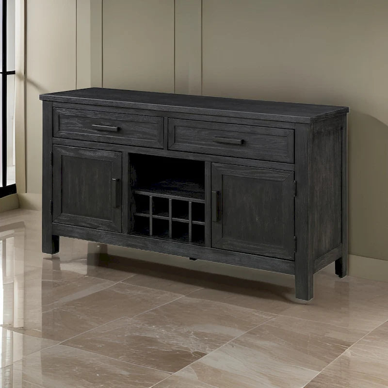 Lory 54 Inch Sideboard Server Buffet, 2 Drawers, Cabinets, Wine Rack, Black