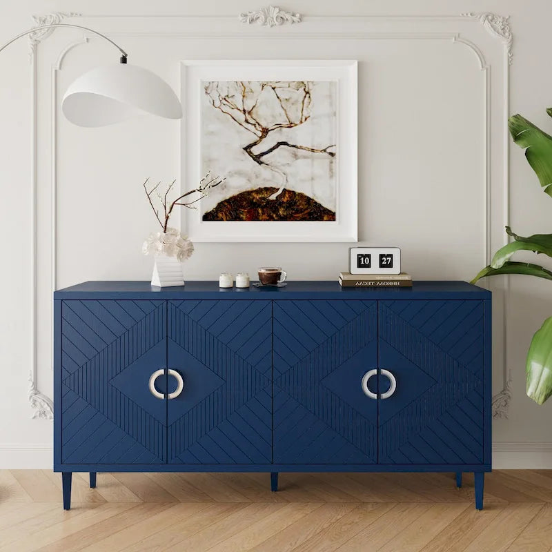 4-Door Sideboard Storage Cabinet with Solid Wood Veneer