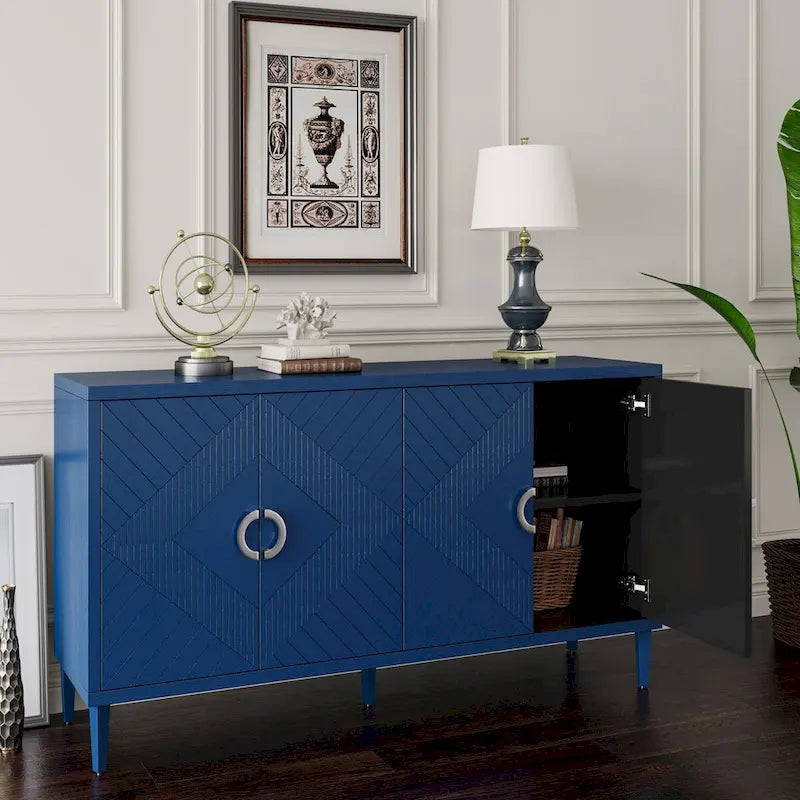 4-Door Sideboard Storage Cabinet with Solid Wood Veneer