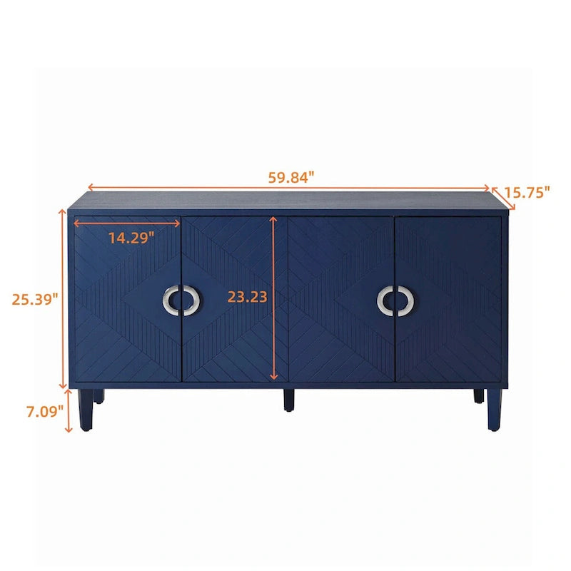 4-Door Sideboard Storage Cabinet with Solid Wood Veneer