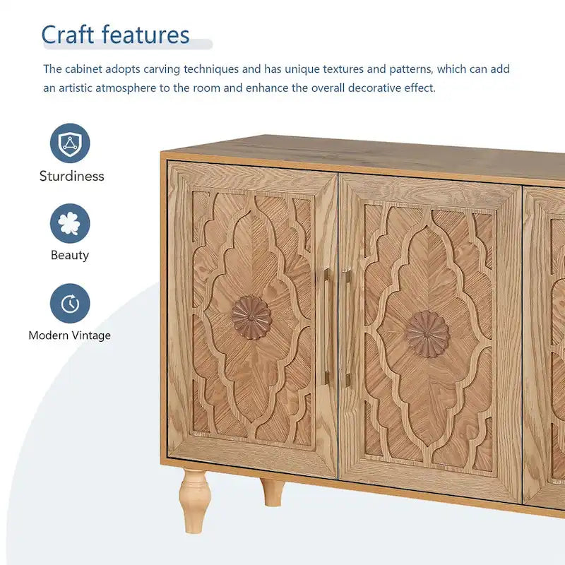 Carved Flower Door Large Storage Cabinet