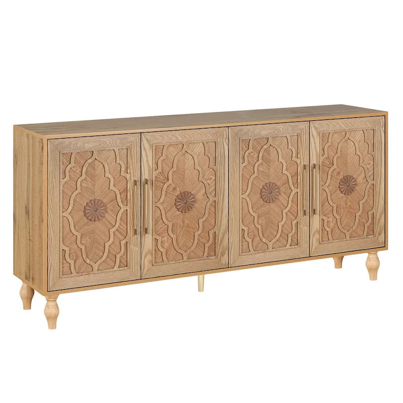 Carved Flower Door Large Storage Cabinet