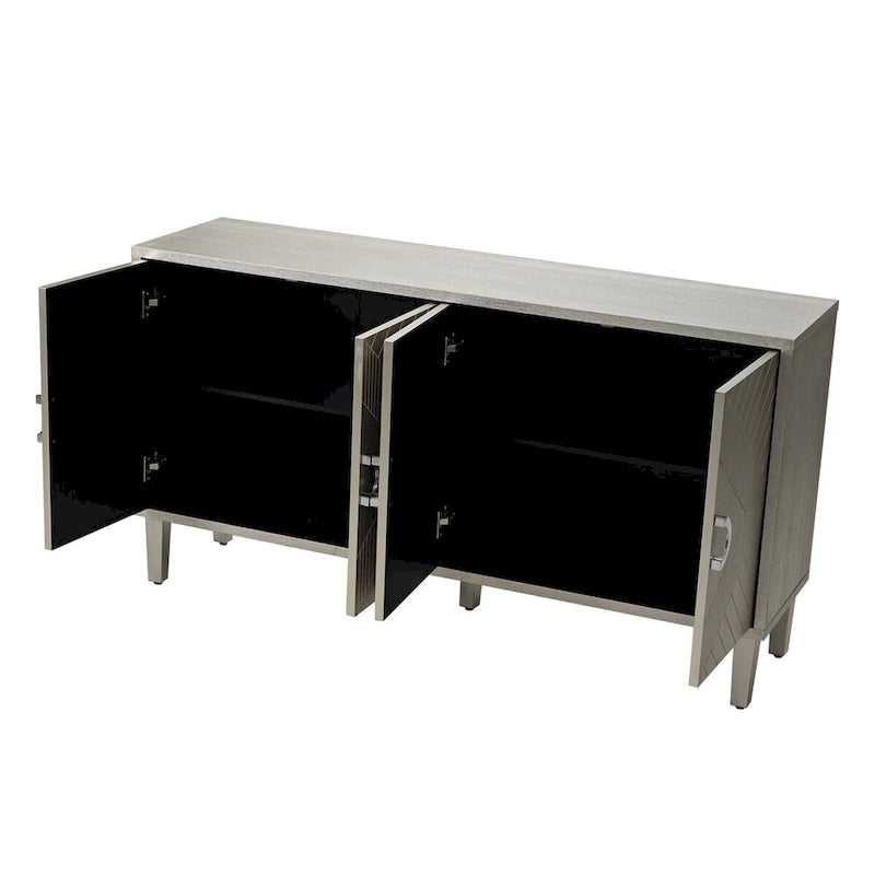 Stylish and Functional 4-Door Storage Cabinet with Pine Legs and MDF