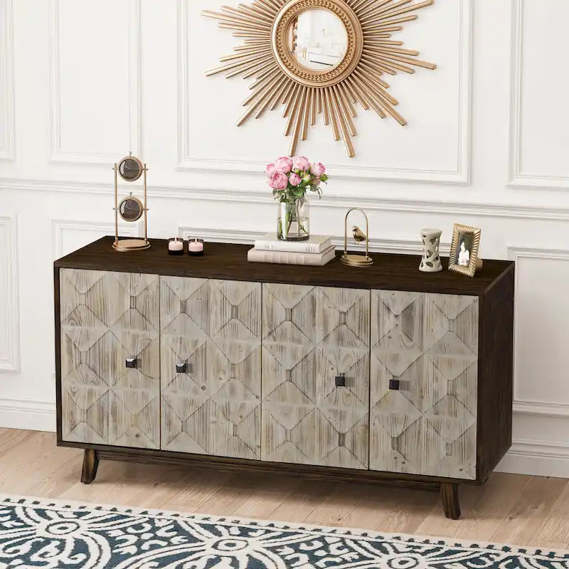 59.84 4 Doors Vintage Sideboard ,Freestanding Sideboard Storage Cabinet