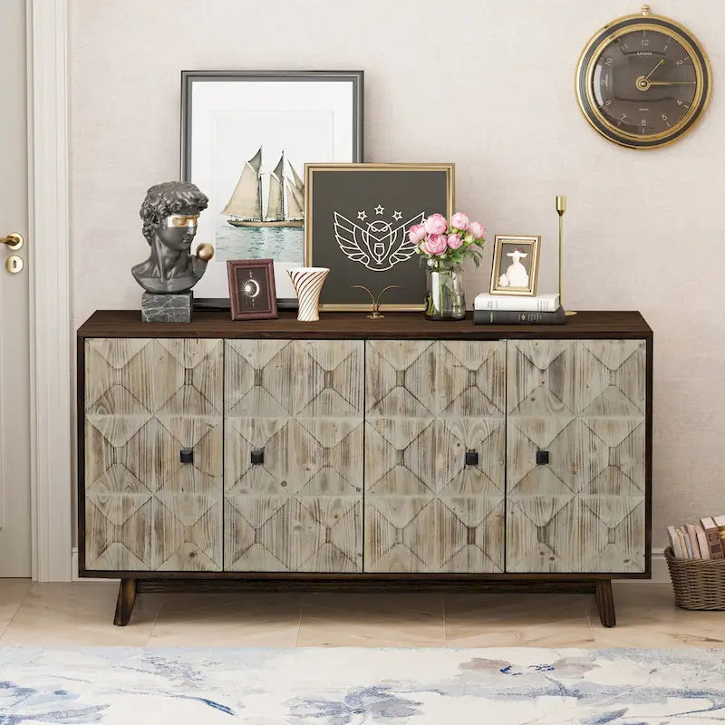 59.84 4 Doors Vintage Sideboard ,Freestanding Sideboard Storage Cabinet