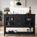 Wood Sideboard Buffet with Adjustable Shelves and Tempered Glass Doors