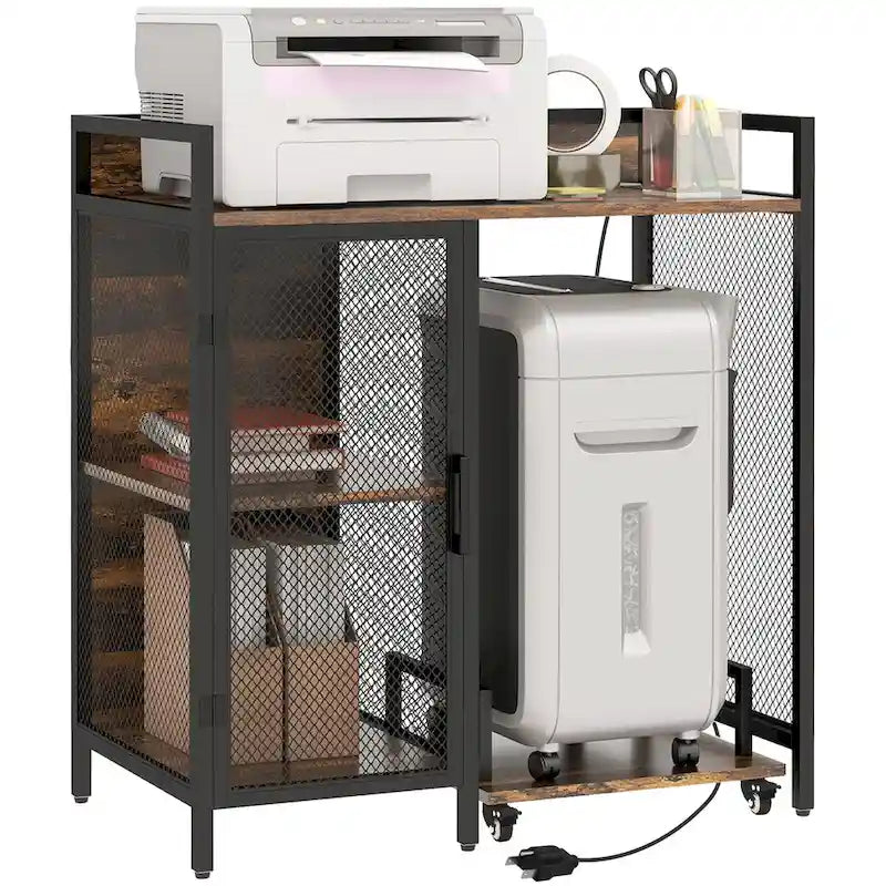Vinsetto Printer Stand with Socket and USB Charging Ports for Home Office, Industrial Printer Table with Shredder, CPU Stand