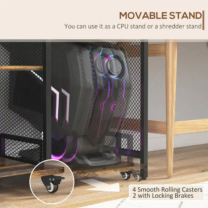 Vinsetto Printer Stand with Socket and USB Charging Ports for Home Office, Industrial Printer Table with Shredder, CPU Stand