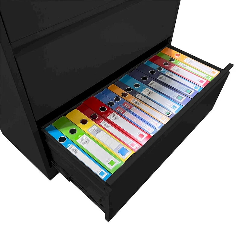 Lateral Black File Cabinet 4 Drawer,with Lock,Lockable File Cabinet