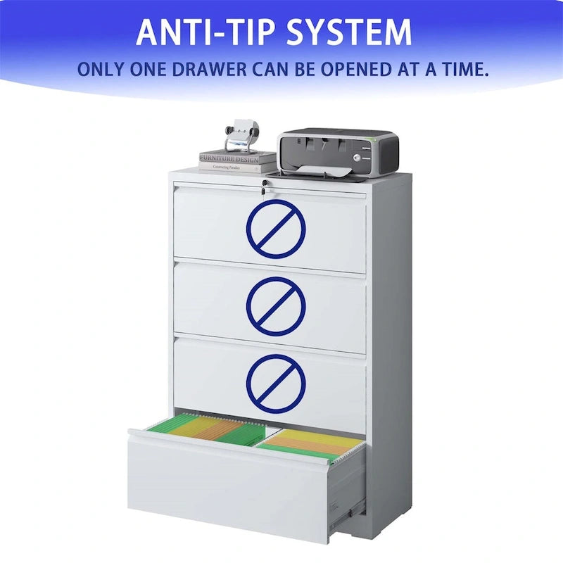 Lateral Black File Cabinet 4 Drawer,with Lock,Lockable File Cabinet