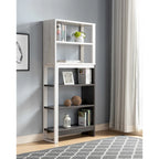 5-Tier Home Display Cabinet, Two-Toned Freestanding Bookcase White Oak & Distressed Grey