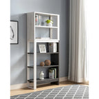 5-Tier Home Display Cabinet, Two-Toned Freestanding Bookcase White Oak & Distressed Grey