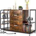 2 Drawer Mobile Filing Cabinet with Outlet - 15.75D x 43.31W x 29.53H
