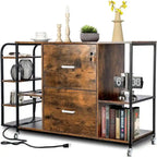 2 Drawer Mobile Filing Cabinet with Outlet - 15.75D x 43.31W x 29.53H