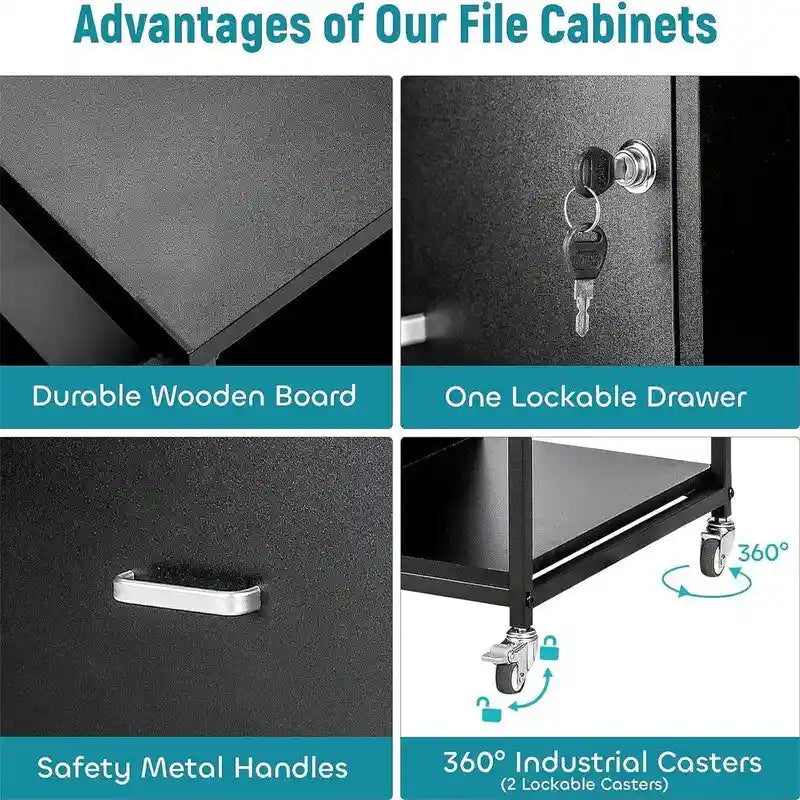 2 Drawer Mobile Filing Cabinet with Outlet - 15.75D x 43.31W x 29.53H