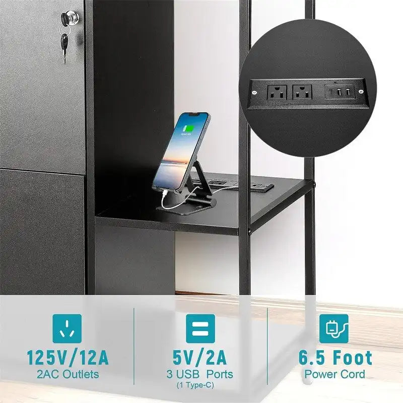 2 Drawer Mobile Filing Cabinet with Outlet - 15.75D x 43.31W x 29.53H