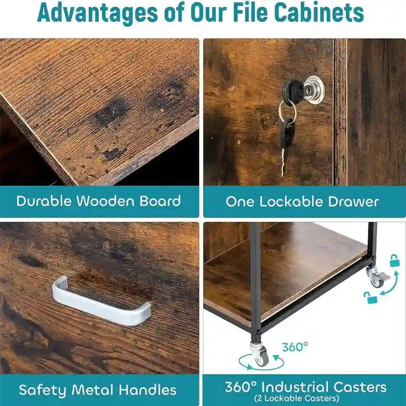 2 Drawer Mobile Filing Cabinet with Outlet - 15.75D x 43.31W x 29.53H