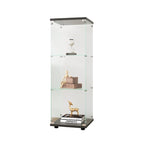 Glass Display Cabinet with 3 Shelves, One-Door Curio Cabinets, Black Floor Standing Glass Bookshelf, Quick Installation