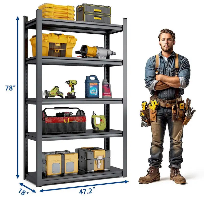 78H 5 Tier Metal Shelves for Storage Garage Shelving 2000LBS Heavy Duty Storage Shelves Adjustable Garage Shelf