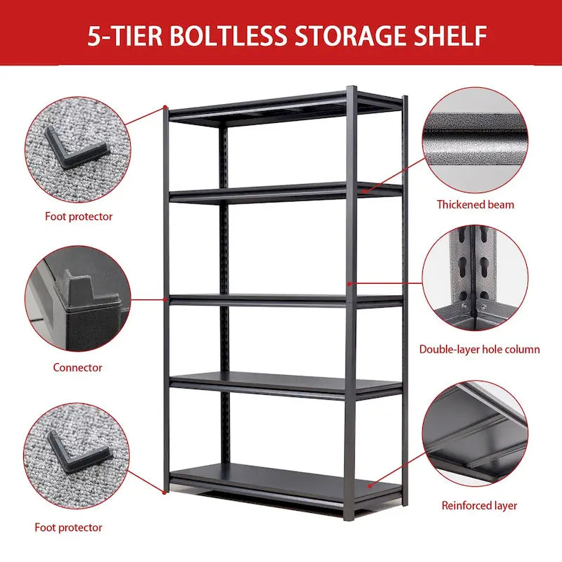 78H 5 Tier Metal Shelves for Storage Garage Shelving 2000LBS Heavy Duty Storage Shelves Adjustable Garage Shelf