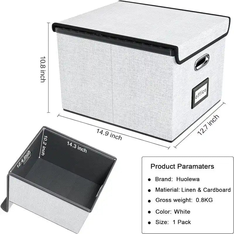 Collapsible File Storage Organizer Box - 14.9L x 12.7W x 10.8H