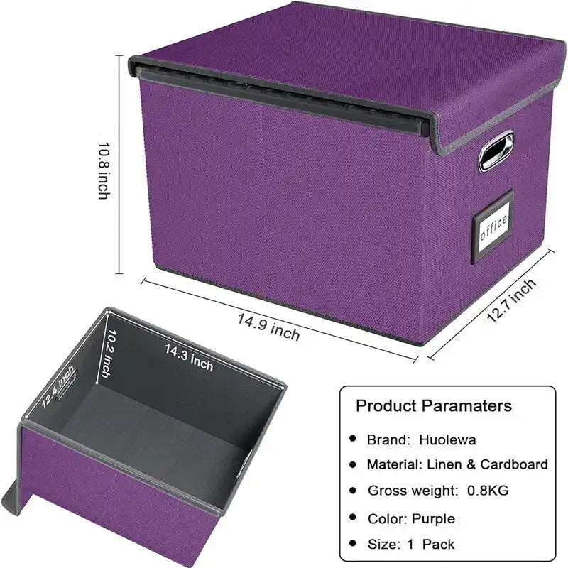 Collapsible File Storage Organizer Box - 14.9L x 12.7W x 10.8H