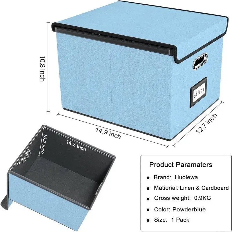 Collapsible File Storage Organizer Box - 14.9L x 12.7W x 10.8H