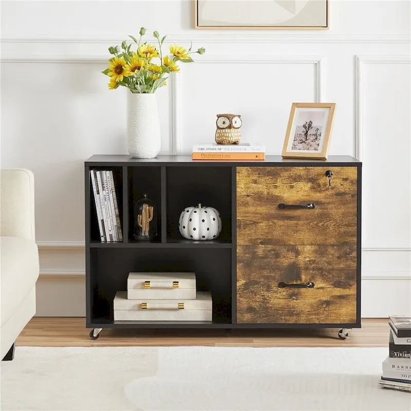 Yaheetech Rolling File Cabinet with 2 Drawers and 2 Open Shelves