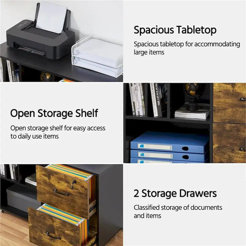 Yaheetech Rolling File Cabinet with 2 Drawers and 2 Open Shelves