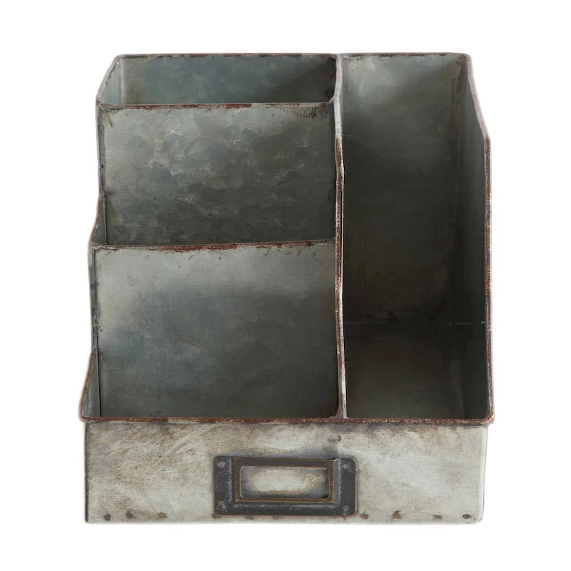 Metal Desk Organizer with 4 Compartments in Galvanized Finish
