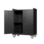 2 Door Tool Cabinets for Garage, Lockable Garage Storage Cabinet, Locking Metal Storage Cabinet with Wheels