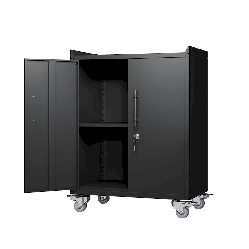 2 Door Tool Cabinets for Garage, Lockable Garage Storage Cabinet, Locking Metal Storage Cabinet with Wheels