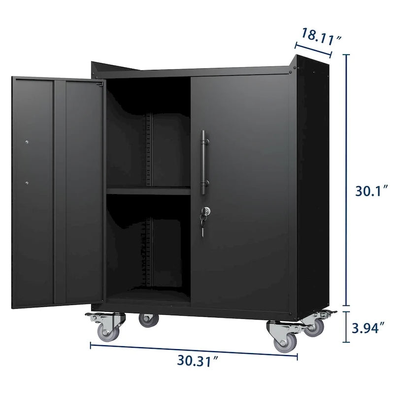 2 Door Tool Cabinets for Garage, Lockable Garage Storage Cabinet, Locking Metal Storage Cabinet with Wheels