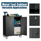 2 Door Tool Cabinets for Garage, Lockable Garage Storage Cabinet, Locking Metal Storage Cabinet with Wheels
