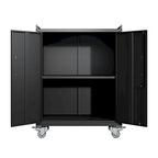 2 Door Tool Cabinets for Garage, Lockable Garage Storage Cabinet, Locking Metal Storage Cabinet with Wheels