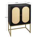 2 Door Cabinet, Rattan 2 Door high cabinet, Built-in adjustable shelf, Easy Assembly, Free Standing Cabinet for Living Room