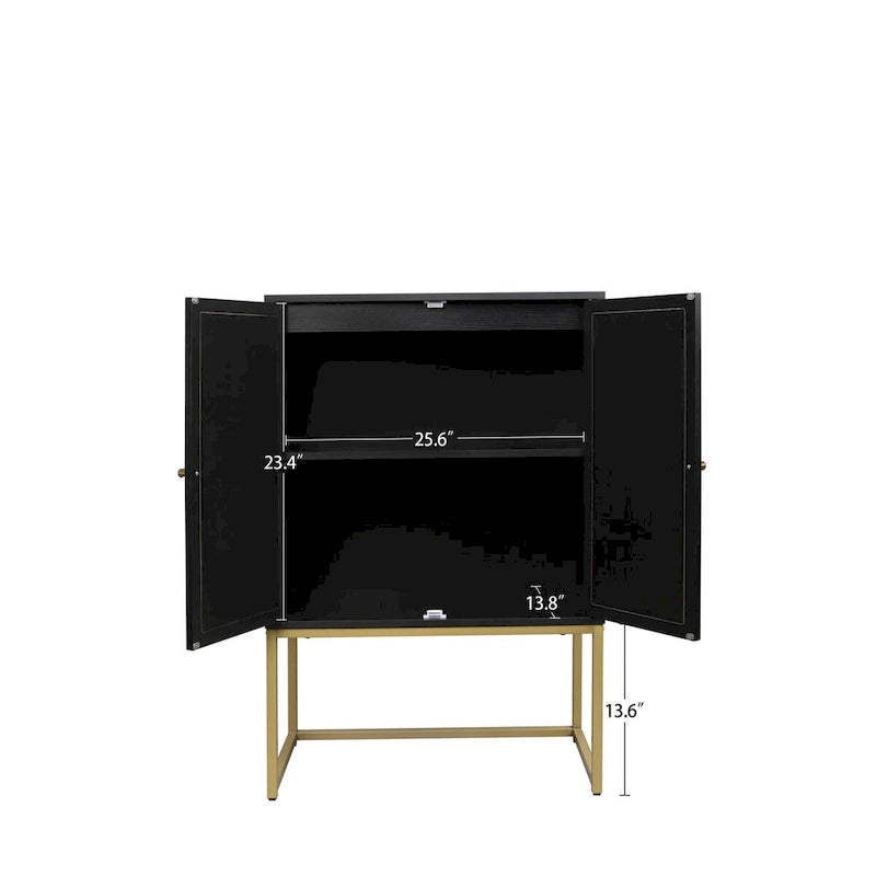 2 Door Cabinet, Rattan 2 Door high cabinet, Built-in adjustable shelf, Easy Assembly, Free Standing Cabinet for Living Room