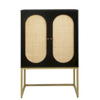 2 Door Cabinet, Rattan 2 Door high cabinet, Built-in adjustable shelf, Easy Assembly, Free Standing Cabinet for Living Room