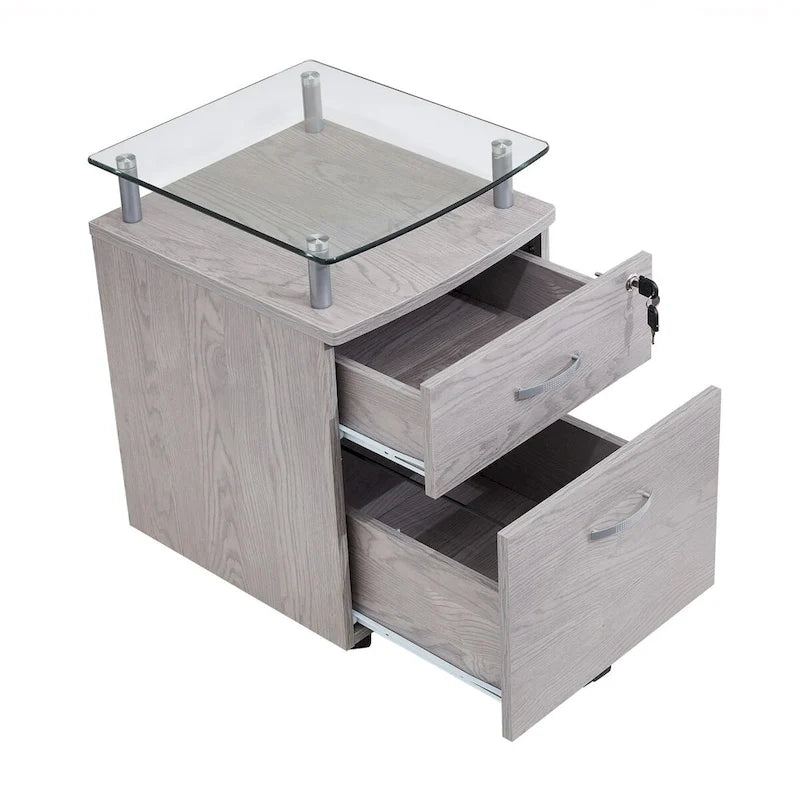 Rolling File Cabinet with Glass Top,High quality and durable, Grey