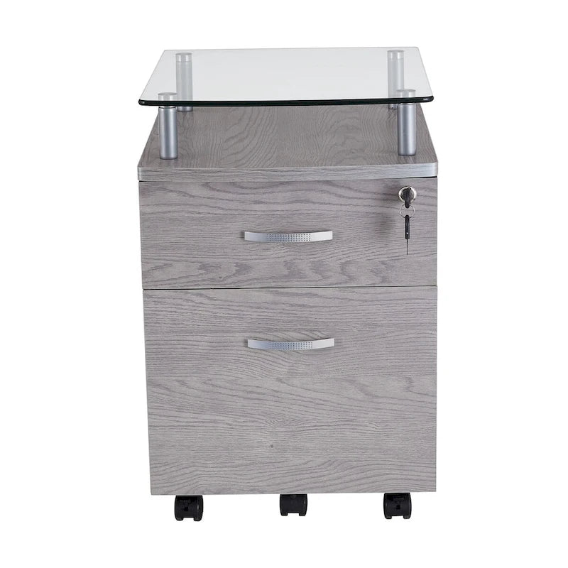 Rolling File Cabinet with Glass Top,High quality and durable, Grey